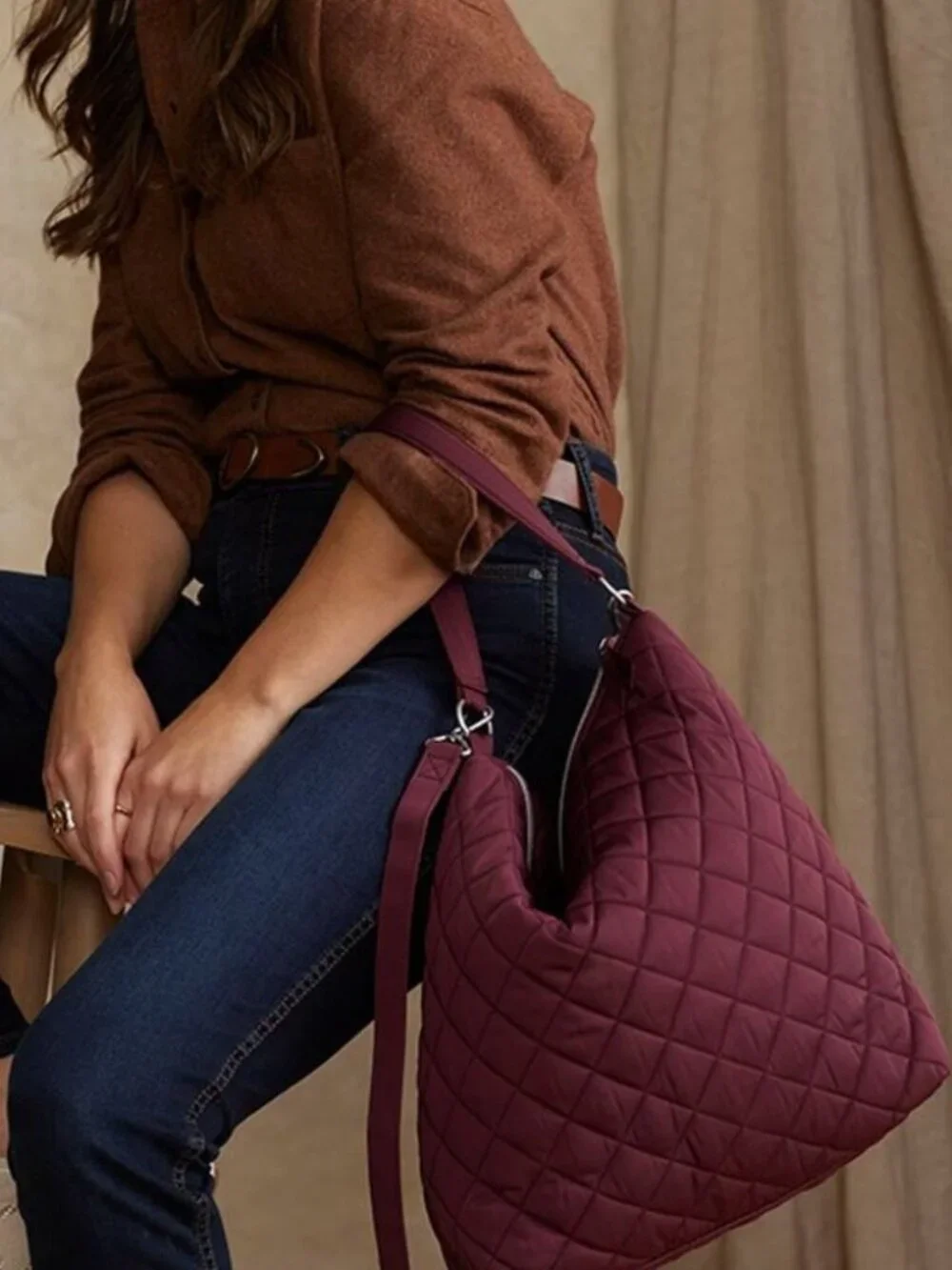 Vera Bradley Slouchy Oversize Hobo Crossbody Purse Bag Quilted Raisin NWT